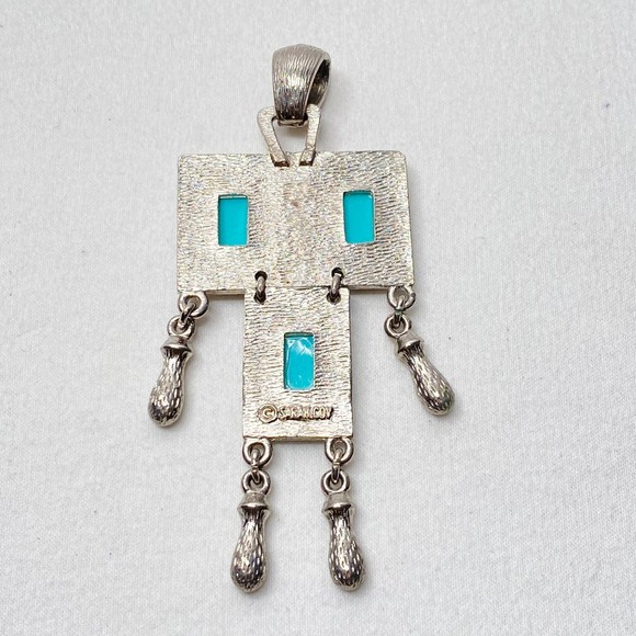 Sarah Covington Pendant Square Silver Tone Green Stone Plates With Tassels - Picture 3 of 7